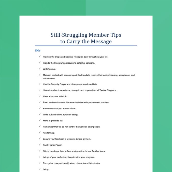 Still-Struggling Member Tips to Carry the Message